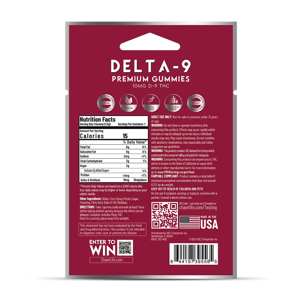 Chant Delta-9 THC Gummy – Cherry Limeade Pouch – 60 Pouches / Display